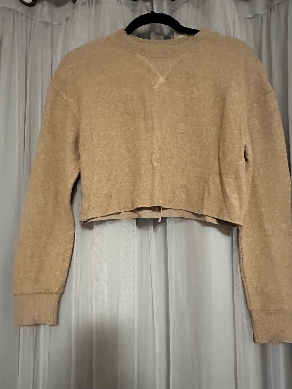 Zara Cropped Beige Crewneck Women's Sweater